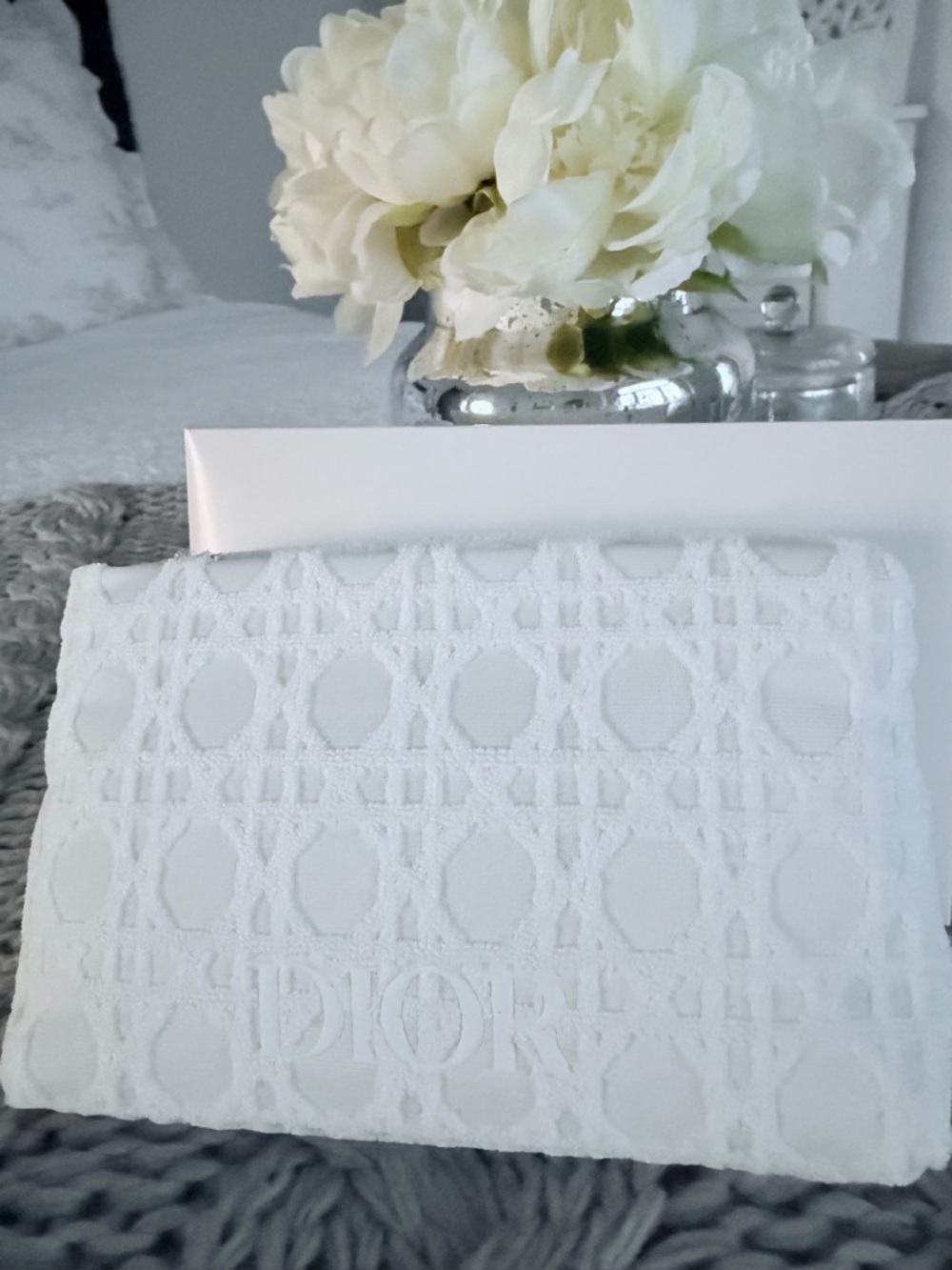 Christian Dior White Embroidered Pouch